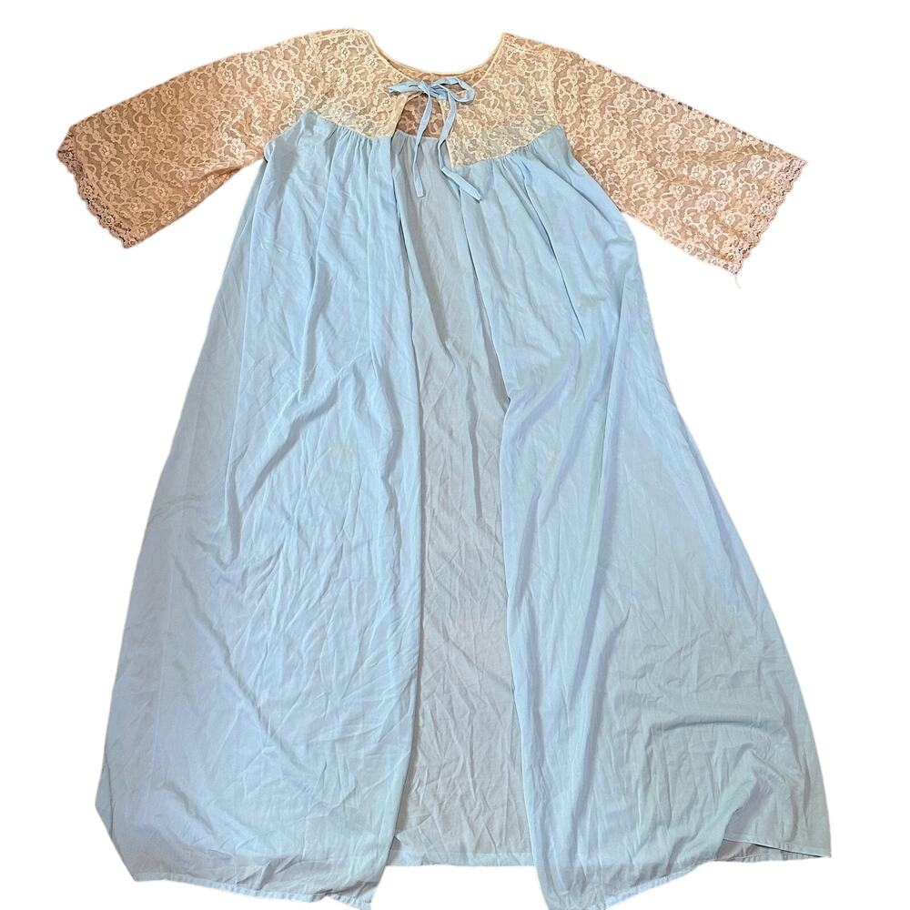 Vintage Blue Robe with Cream Lace